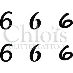Chloïs Glittertattoo Sjabloon - Number 6 - Multi Stencil - CH9752 - 1 stuks zelfklevend sjabloon met 6 kleine designs in verpakking - Geschikt voor 6 Tattoos - Nep Tattoo - Geschikt voor Glitter Tattoo, Inkt Tattoo of Airbrush