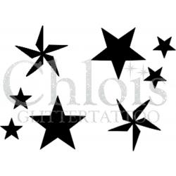 Chloïs Glittertattoo Sjabloon 5 Stuks - Four Stars - Duo Stencil - CH4003 - 5 stuks gelijke zelfklevende sjablonen in verpakking - Geschikt voor 10 Tattoos - Nep Tattoo - Geschikt voor Glitter Tattoo, Inkt Tattoo of Airbrush