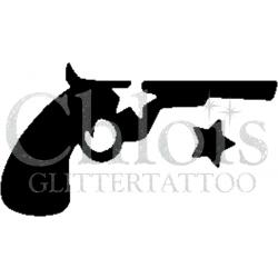 Chloïs Glittertattoo Sjabloon 5 Stuks - Gun - CH4027 - 5 stuks gelijke zelfklevende sjablonen in verpakking - Geschikt voor 5 Tattoos - Nep Tattoo - Geschikt voor Glitter Tattoo, Inkt Tattoo of Airbrush
