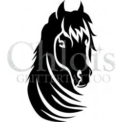 Chloïs Glittertattoo Sjabloon 5 Stuks - Horse Head - CH1408 - 5 stuks gelijke zelfklevende sjablonen in verpakking - Geschikt voor 5 Tattoos - Nep Tattoo - Geschikt voor Glitter Tattoo, Inkt Tattoo of Airbrush