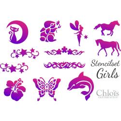 Chloïs Stencilset Girls & A4 poster - Chloïs Cosmetics - Chloïs Glitttattoo - Tattoo stencils - 45 sjablonen - Geschikt voor 60 Tattoos - Nep tattoo - Fake Tattoo - Kinderen