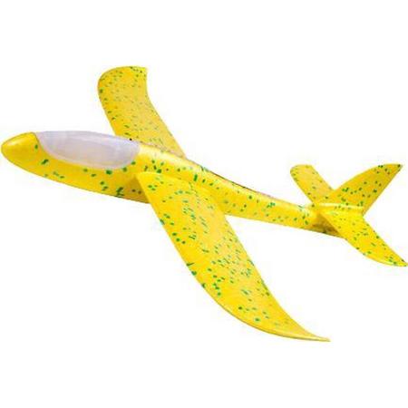 Zweefvliegtuig met verlichting Geel XL - EXTRA GROOT wegwerp vliegtuig foam - Speelgoed vliegtuig - stuntvliegers - vliegtuig kinderen - buitenspeelgoed - Vliegtuig van verhard foam