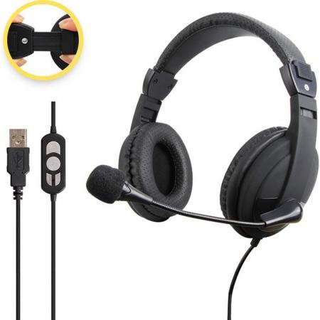 Ciforce® Headset met Microfoon voor Laptop & Pc - Headsets - Koptelefoon met Microfoon - Videobellen - USB - Zwart