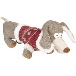 Clayre & Eef Kerst Knuffel Hond met foute kersttrui