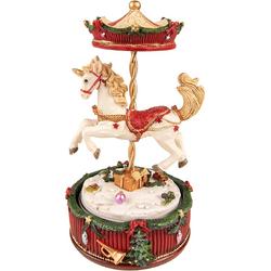 Clayre & Eef Muziekdoos Draaimolen 20 cm Rood Kunststof Kerstdecoratie Beeld Decoratief Figuur Decoratieve Accessoires