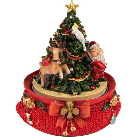 Clayre & Eef Muziekdoos Kerstboom 14 cm Rood Kunststof Kerstdecoratie Beeld Decoratief Figuur Decoratieve Accessoires