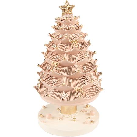 Clayre & Eef Muziekdoos Kerstboom 20 cm Roze Kunststof Kerstdecoratie Beeld Decoratief Figuur Decoratieve Accessoires