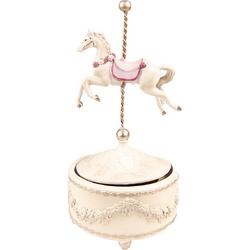 Clayre & Eef Muziekdoos Paard 22 cm Wit Roze Kunststof Kerstdecoratie Beeld Decoratief Figuur Decoratieve Accessoires