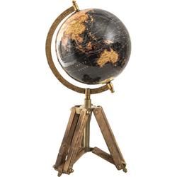 Clayre & Eef Wereldbol Decoratie 18*16*26 cm Zwart, Beige, Bruin Hout, Ijzer De Wereld Globe Aardbol