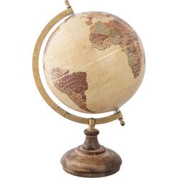 Clayre & Eef Wereldbol Decoratie 22*20*33 cm Beige, Bruin Hout, Ijzer Rond Wereld Globe Aardbol