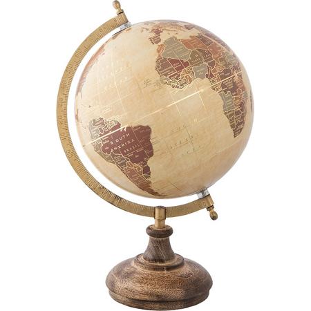 Clayre & Eef Wereldbol Decoratie 22*20*33 cm Beige, Bruin Hout, Ijzer Rond Wereld Globe Aardbol