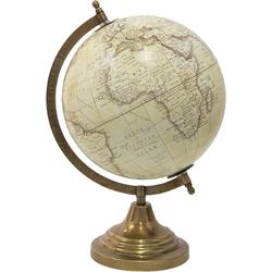 Clayre & Eef Wereldbol Decoratie 22*22*33 cm Beige, Bruin Hout, Ijzer De Wereld Globe Aardbol