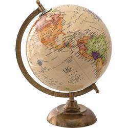 Clayre & Eef Wereldbol Decoratie 22*22*33 cm Beige Hout, Ijzer Globe Aardbol