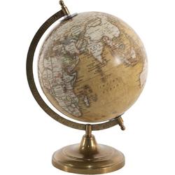 Clayre & Eef Wereldbol Decoratie 22*22*33 cm Geel, Bruin Hout, Ijzer Globe Aardbol