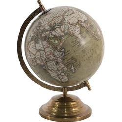 Clayre & Eef Wereldbol Decoratie 22*22*33 cm Groen, Bruin, Beige Hout, Ijzer De Wereld Globe Aardbol