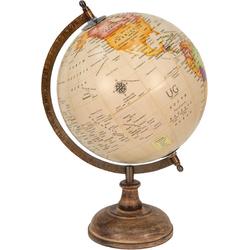 Clayre & Eef Wereldbol Decoratie 22*22*37 cm Beige, Bruin Hout, Ijzer Rond Globe Aardbol