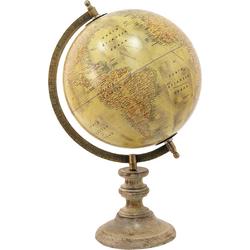 Clayre & Eef Wereldbol Decoratie 22*22*37 cm Beige, Roze Hout, Ijzer Rond Globe Aardbol