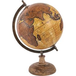 Clayre & Eef Wereldbol Decoratie 22*22*37 cm Bruin, Beige Hout, Metaal De Wereld Globe Aardbol