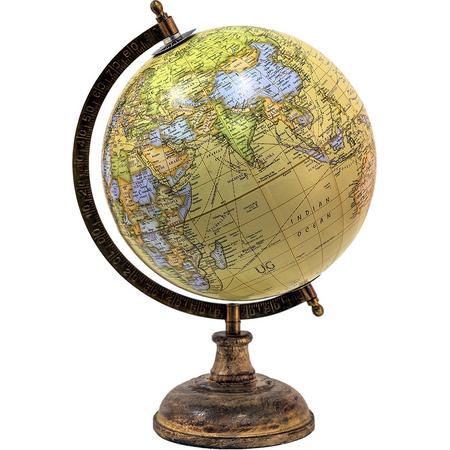 Clayre & Eef Wereldbol Decoratie 22*22*37 cm Geel, Oranje, Groen Hout, Ijzer Rond Globe Aardbol