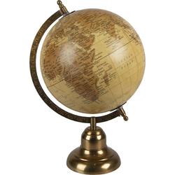 Clayre & Eef Wereldbol Decoratie 22*22*37 cm Koperkleurig, Bruin Hout, Ijzer Rond Globe Aardbol