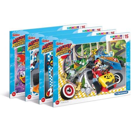 Clementoni - Legpuzzel met lijst - Disney Mickey Roadster Racers - 15 stukjes