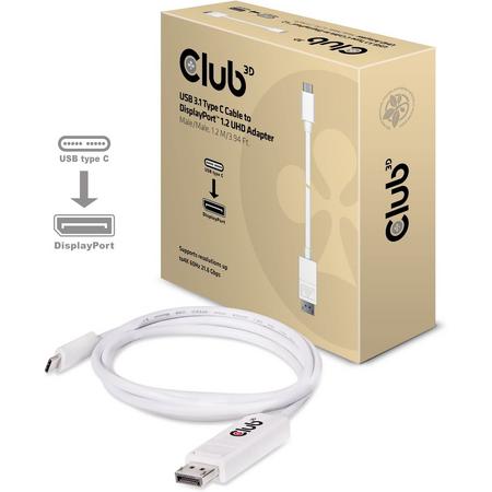 Club3D USB TYPE C naar DisplayPort 1.2a Cable, 1.2Meter, 4K 60Hz, 21.6Gbps