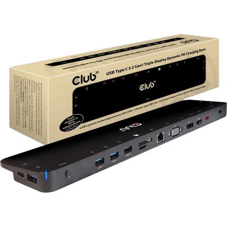 Club3D USB Type C 3.2 Gen1 Triple Display Dynamic PD Charging Dock Dockingstation