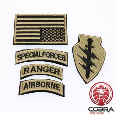 Set militaire patchen Special Forces Ranger Airborn met vlag USA Goud met klittenband