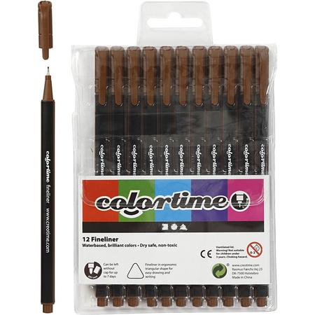 Colortime Fineliner, bruin, lijndikte: 0,6-0,7 mm, 12stuks