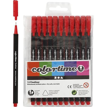 Colortime Fineliner, rood, lijndikte: 0,6-0,7 mm, 12stuks