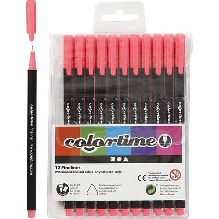 Colortime Fineliner, roze, lijndikte: 0,6-0,7 mm, 12stuks