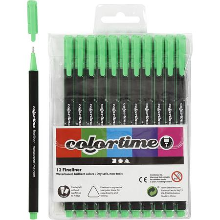 Colortime Fineliner , lichtgroen, lijndikte: 0,6-0,7 mm, 12stuks