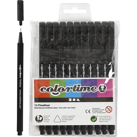 Colortime Fineliner , zwart, lijndikte: 0,6-0,7 mm, 12stuks