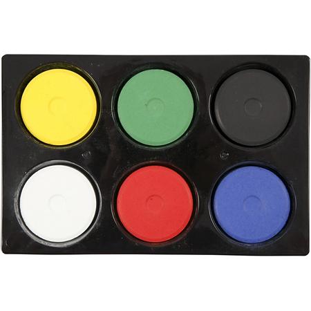 Waterverf in palet, d: 44 mm, primaire kleuren, 6 assorti