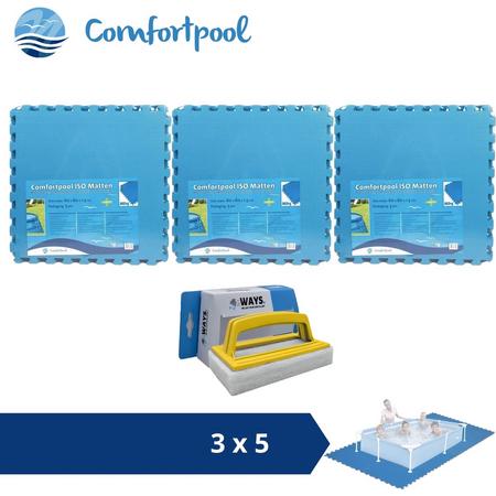 Comfortpool Zwembadtegels - 60x60 cm - Blauw - 3 verpakkingen van 5 stuks & WAYS scrubborstel