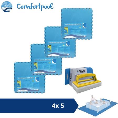 Comfortpool Zwembadtegels - 60x60 cm - Blauw - 4 verpakkingen van 5 stuks & WAYS scrubborstel