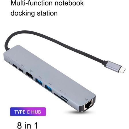 8-in-1 USB-C Hub Adapter - USB-C Naar HDMI Kabel - USB-C naar LAN Gigabit Ethernet - Thunderbolt 3 - USB 3.0