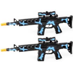 2x stuks kinder speelgoed verkleedwapen/machinegeweer soldaten/leger met licht en geluid 40 cm blauw - Nep geweren/wapens