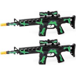 2x stuks kinder speelgoed verkleedwapen/machinegeweer soldaten/leger met licht en geluid 40 cm groen - Nep geweren/wapens