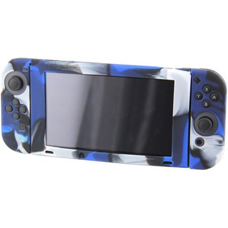 Nintendo Switch Luxe Siliconen Beschermhoes - Softcover Hoes / Case / Skin - Camouflage Blauw
