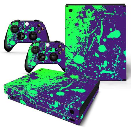 Verfspetters / Paars met Groen - Xbox One X Console Skins Stickers