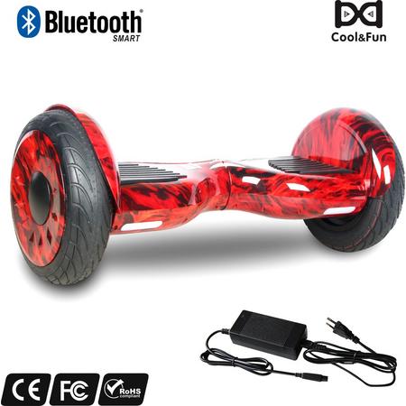 COOL & FUN Hoverboard Bluetooth Off-Road, Elektrische Scooter Zelf-balancerende, gyropod verbonden 10 inch Horseboard - Rode Vlam