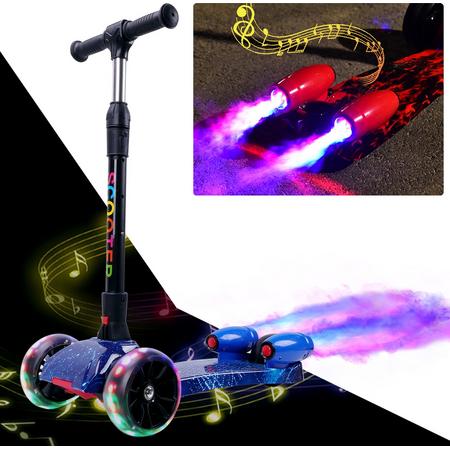 Kids step,scooter met kleurrijke spray, drie stevige wielen, vier hoogte opties,  en muziek speaker voor 2-9 jaar - Galaxy Blauw