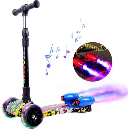 Kids step,scooter met kleurrijke spray, drie stevige wielen, vier hoogte opties,  en muziek speaker voor 2-9 jaar - Hip Blauw