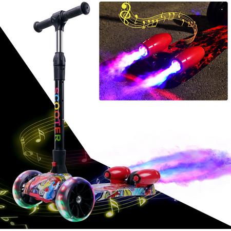 Kids step,scooter met kleurrijke spray, drie stevige wielen, vier hoogte opties,  en muziek speaker voor 2-9 jaar - Hip Rood
