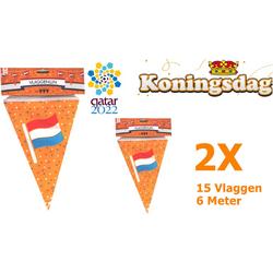 2x Koningsdag - WK 2022 - Vlaggenlijn - 15 vlaggen - 6 Meter - WK2022 - Qatar - Voetbal - Oranje - Nederland