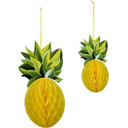Honeycomb Decoratie - Ananas - Versiering - 3D Versiering - Decoratie - Feestelijk - Zomers - Tropische Honeycomb - 2 stuks - 30cm/20cm - Met ophang lus.