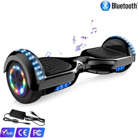 Coolber 6.5 inch Hoverboard met Flitsende Wielen,Elektrische Zelfbalancerende Scooter met LEDs en Bluetooth Luidsprekers - Zwart  Chroom