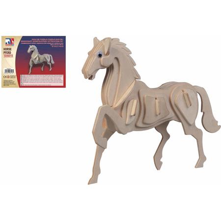 Houten dieren 3D puzzel paard - Speelgoed bouwpakket 20 x 4,5 x 16,6 cm