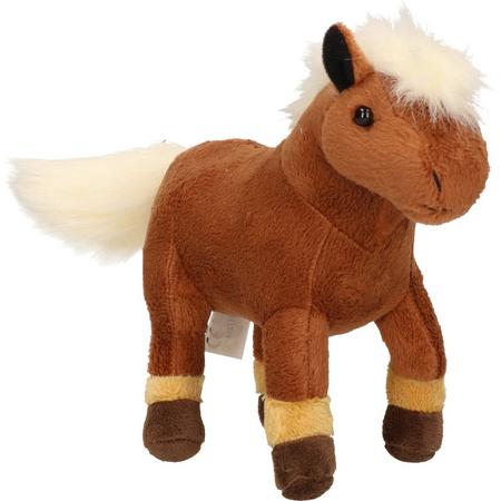 Pluche bruine paarden knuffel met witte manen 26 cm - Paarden knuffels - Speelgoed voor kinderen
